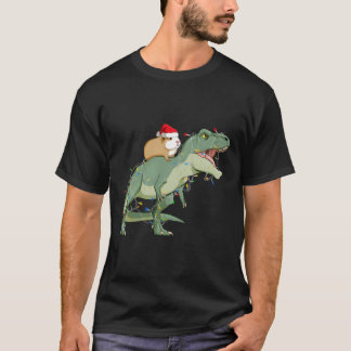 Funny Guinea Pig Riding Kerstmis Licht Rex Dino T-shirt