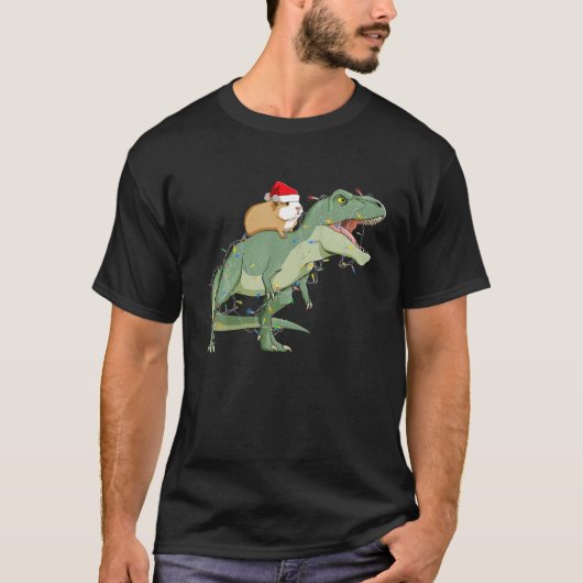 Funny Guinea Pig Riding Kerstmis Licht Rex Dino T-shirt (Voorkant)