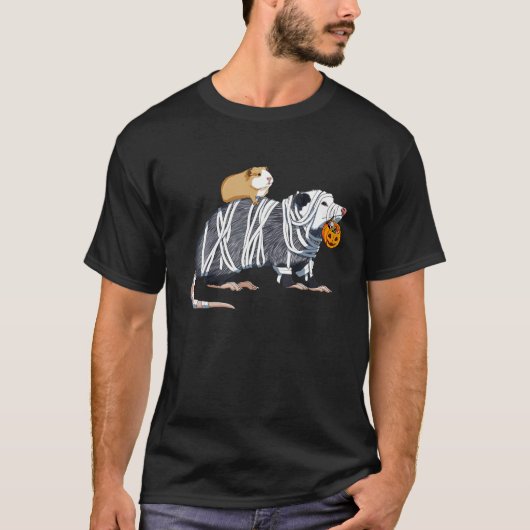 Funny Guinea Pig Riding Mummy Opossum Halloween T-shirt (Voorkant)