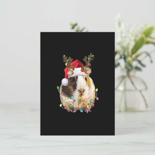 Funny Guinea Pig Santa Hat renherder antlers Licht Kaart (Staand voorkant)