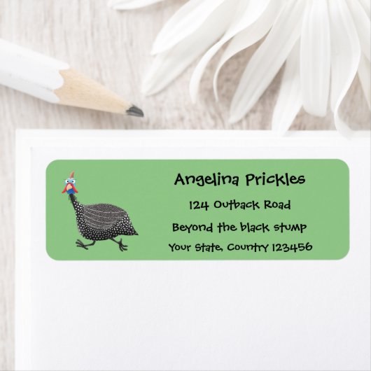 Funny Guineafowl cartoon Etiket (Insitu)