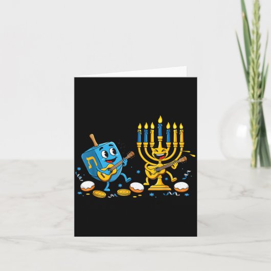 Funny Guitar Dreidel Menorah Hanukkah Kids Womens  Kaart (Voorkant)