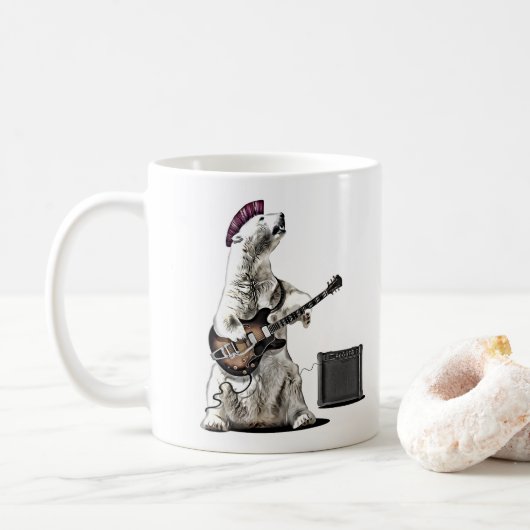 Funny Guitar Player Punk Bear Rock and Roll Mug Koffiemok (Met donut)