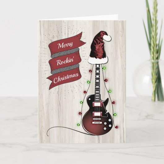 Funny Guitar Rock & Roll Kerstmusicus Feestdagen Kaart (Voorkant)