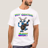 Funny Guitar Speel Reindeer Ugly Kerstmis Shirt (Voorkant)