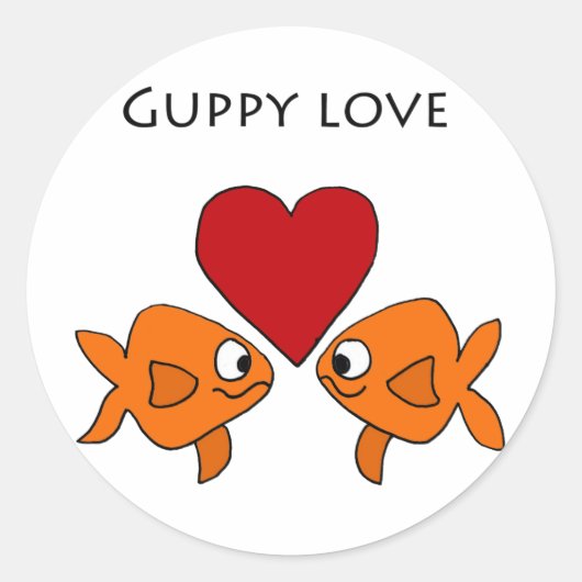 Funny Guppy Love Design Ronde Sticker (Voorkant)
