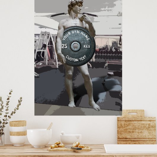 Funny Gym Eigenaar Fitness David Holding Weight Poster (Keuken)