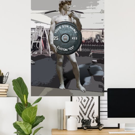 Funny Gym Eigenaar Fitness David Holding Weight Poster (Thuiskantoor)