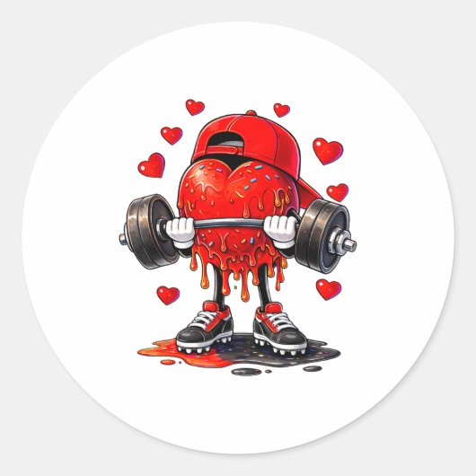 Funny Gym Heart Weightlifting Fitness Workout Drip Ronde Sticker (Voorkant)