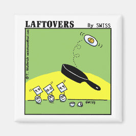 Funny Gymnast Cartoon Eggs Backflip in Frying Pan Magneet