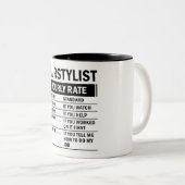 Funny Haarstylist Hourly Rate Tweekleurige Koffiemok (Voorkant rechts)