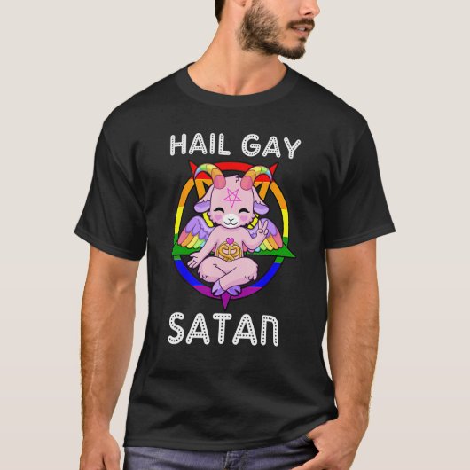 Funny Hail Gay Satan LGBT Goth Gay Pride Baphomet T-shirt (Voorkant)