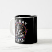 Funny Hail Gay Satan LGBT Gothic Gay Pride Baphome Tweekleurige Koffiemok (Voorkant links)