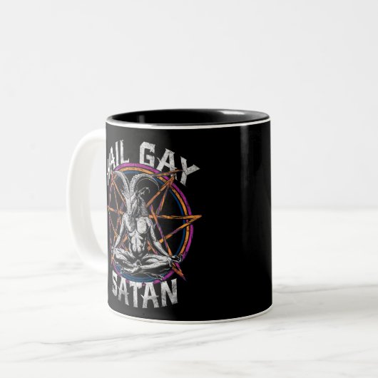 Funny Hail Gay Satan LGBT Gothic Gay Pride Baphome Tweekleurige Koffiemok (Voorkant links)
