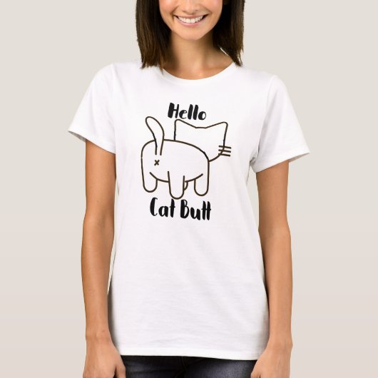 Funny Hallo Cat Butt T-shirt (Voorkant)