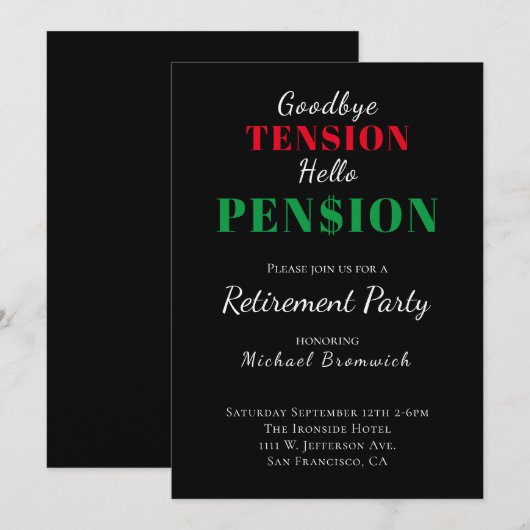 Funny Hallo Pensioenpartij Uitnodiging (Voorkant / Achterkant)