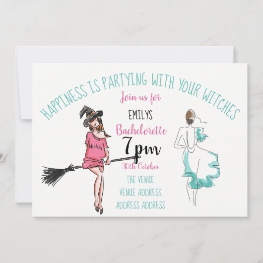 FUNNY Halloween Bachelorette Party nodigt heksen u Kaart (Voorkant)