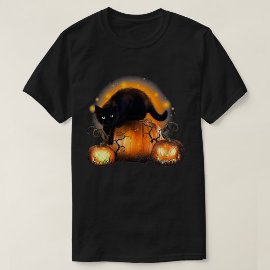 Funny Halloween Black Cat And Pumpkin JackOLantern T-shirt (Design voorkant)