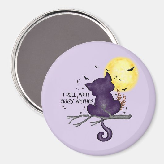 Funny Halloween Black Cat en Magical Moon Magneet (Voorkant / Achterkant)