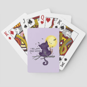 Funny Halloween Black Cat en Magical Moon Pokerkaarten