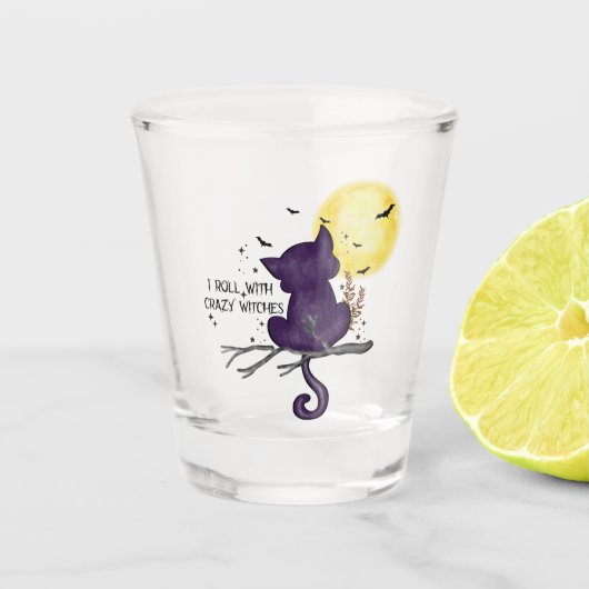 Funny Halloween Black Cat en Magical Moon Shot Glas (Voorkant)