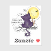 Funny Halloween Black Cat en Magical Moon Sticker (Vel)