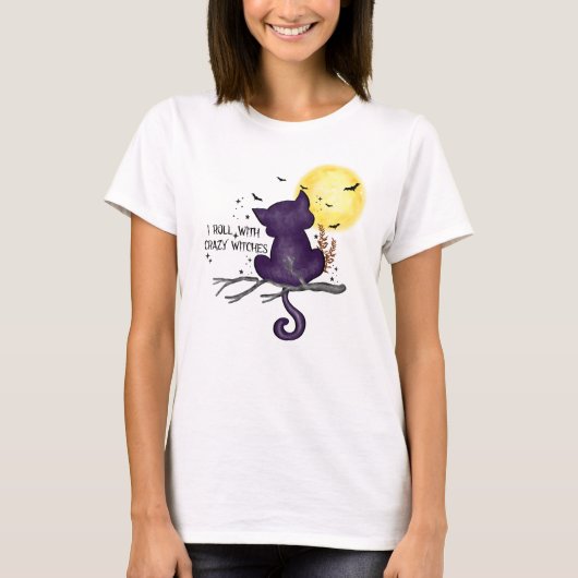 Funny Halloween Black Cat en Magical Moon T-shirt (Voorkant)