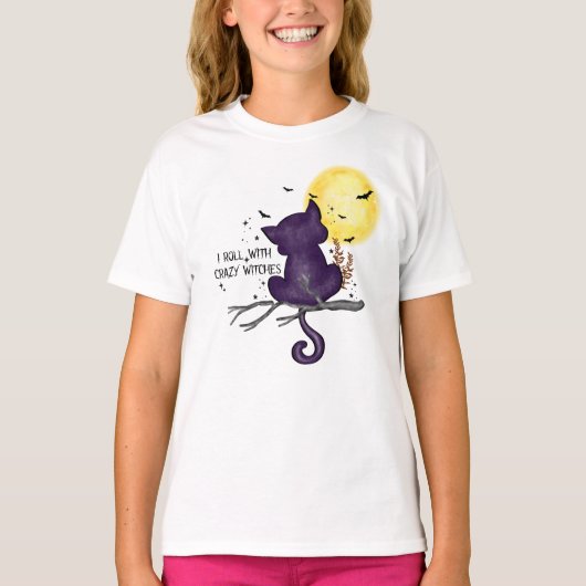 Funny Halloween Black Cat en Magical Moon T-shirt (Voorkant)