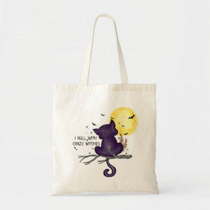 Funny Halloween Black Cat en Magical Moon Tote Bag