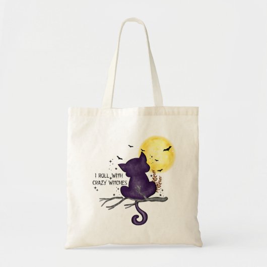 Funny Halloween Black Cat en Magical Moon Tote Bag (Voorkant)