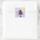 Funny Halloween Black Cat en Magical Moon Vierkante Sticker (Tas)