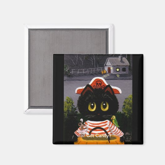 Funny Halloween Black Cat Mouse Creationarts Magneet (Voorkant / Achterkant)