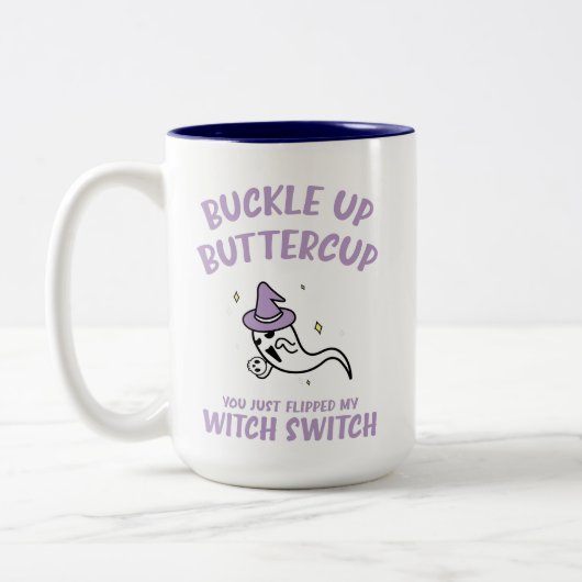 Funny Halloween breekt Buttercup witch-switch Tweekleurige Koffiemok (Links)