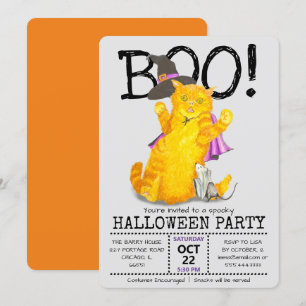 Funny Halloween Cat and Mouse Party Invitation Kaart