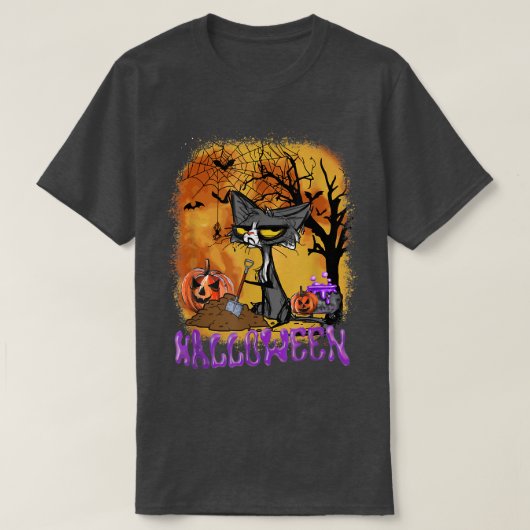 Funny Halloween Cat Bats Pumpkin Digging T-shirt (Design voorkant)