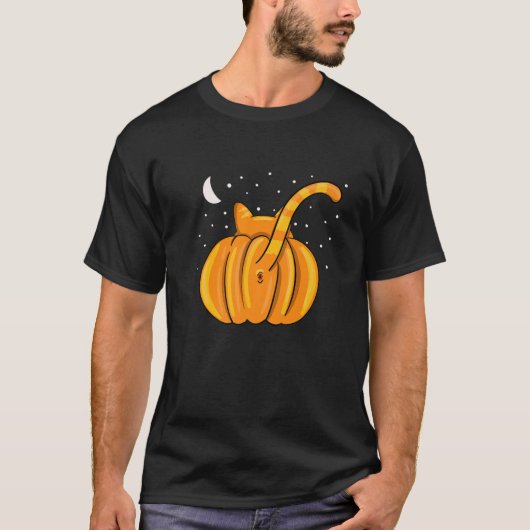 Funny Halloween Cat Butt Pumpkin Oranje Tabby Gift T-shirt (Voorkant)