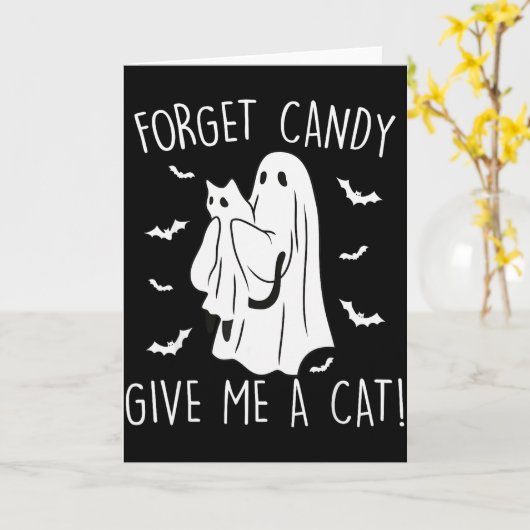 Funny Halloween Cat Ghost Forget Candy Give Me Cat Kaart (Gele Bloem)