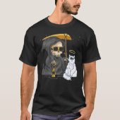 Funny Halloween Cat Grim Reaper Ghost Angle Kitten T-shirt (Voorkant)