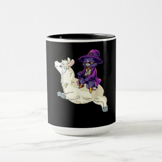 Funny Halloween Cat Witch Llama Costume Gift Mok (Midden)