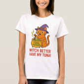 Funny Halloween Cat Witch T-Shirt  (Voorkant)