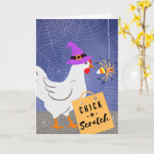 Funny Halloween Chicken Scratch Puns Kaart (Gele Bloem)