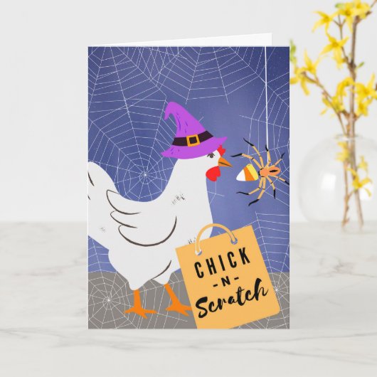 Funny Halloween Chicken Scratch Puns Kaart (Gele Bloem)
