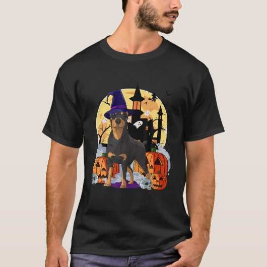 Funny Halloween Corgi Witch Bat Pumpkin T-shirt (Voorkant)