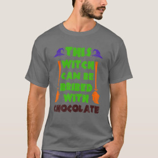Funny Halloween Costume Chocolate met Wicth Broom T-shirt