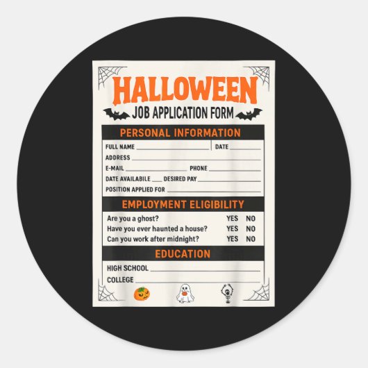 Funny Halloween Costumes Job Application Costume  Ronde Sticker (Voorkant)