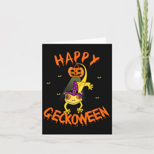 Funny Halloween Cute Crested Eyelash Gecko Pumpkin Kaart (Voorkant)