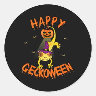 Funny Halloween Cute Crested Eyelash Gecko Pumpkin Ronde Sticker