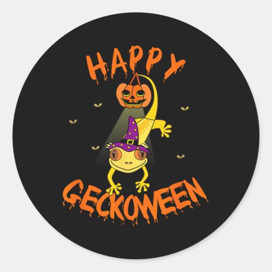 Funny Halloween Cute Crested Eyelash Gecko Pumpkin Ronde Sticker (Voorkant)