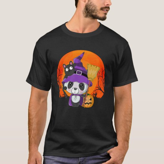 Funny Halloween Cute Panda Kitty Cat Witch Costume T-shirt (Voorkant)