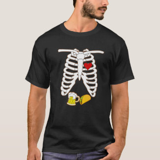 Funny Halloween Dad Mannen Skeleton Beer Pizza X-R T-shirt